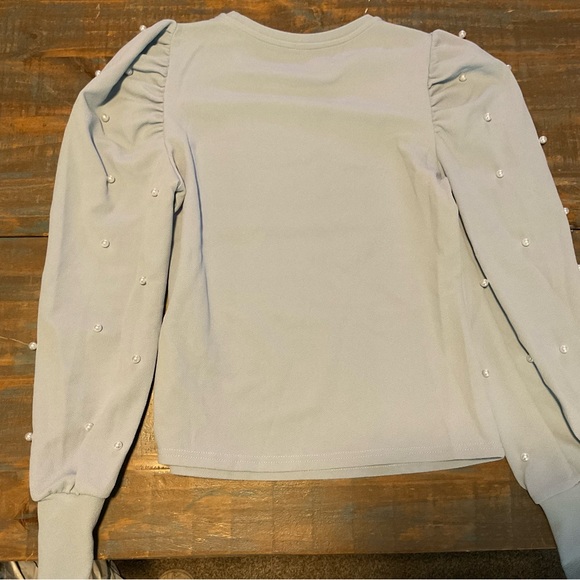 Baby blue SHEIN Prive Puff Sleeve Long Sleeve Shirt size XL with Pearl accent - Picture 3 of 5